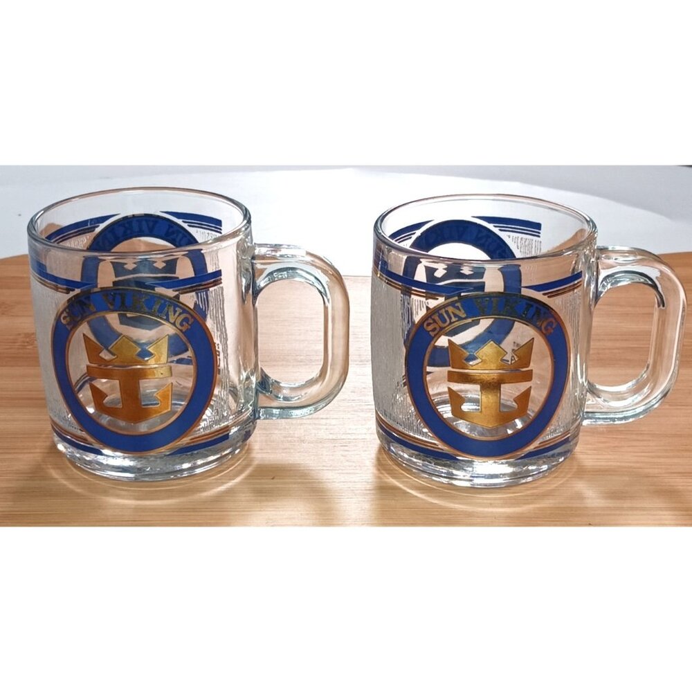 Royal Caribbean Sun Viking Cruise Ship Coffee Tea Mugs Glass 10oz Set of 2